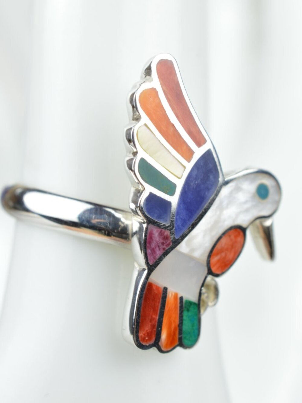 Peruvian Inlay Hummingbird Ring 925 Silver Size 7.5 - Picture 3 of 11